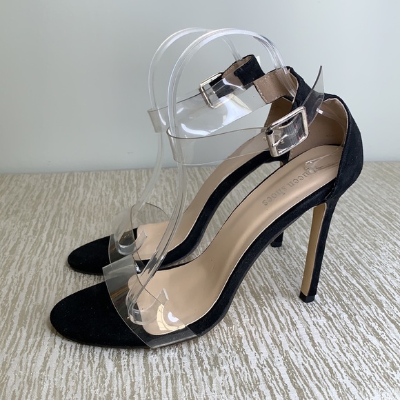 QUEEN SHOES BLACK CLEAR HEELS SIZE 12 - Picture 5 of 10